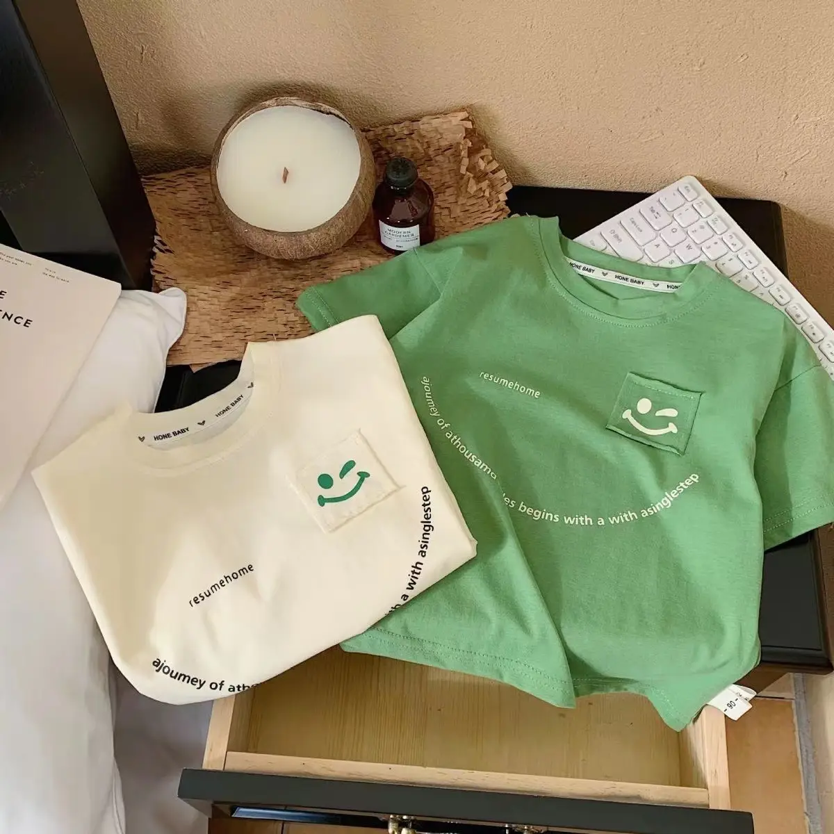 Children Pure Cotton Summer T-Shirt Loose Fit Cream — feature 5