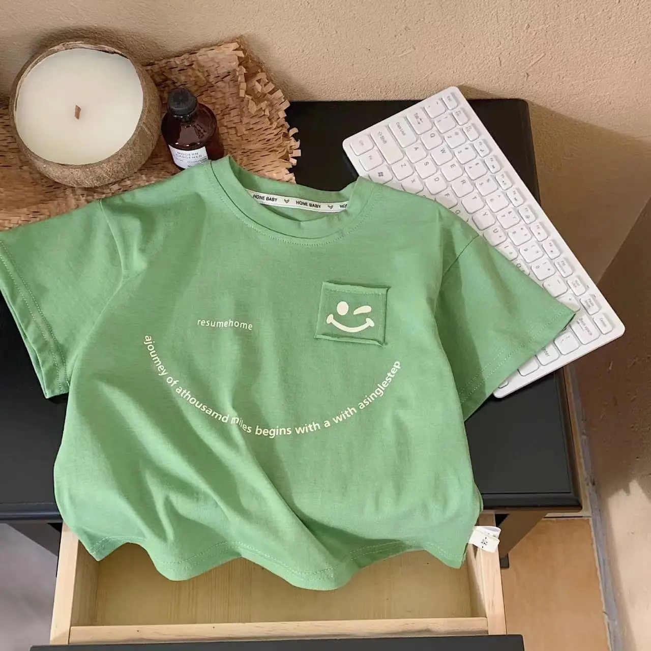 Children Pure Cotton Summer T-Shirt Loose Fit Cream — feature 6