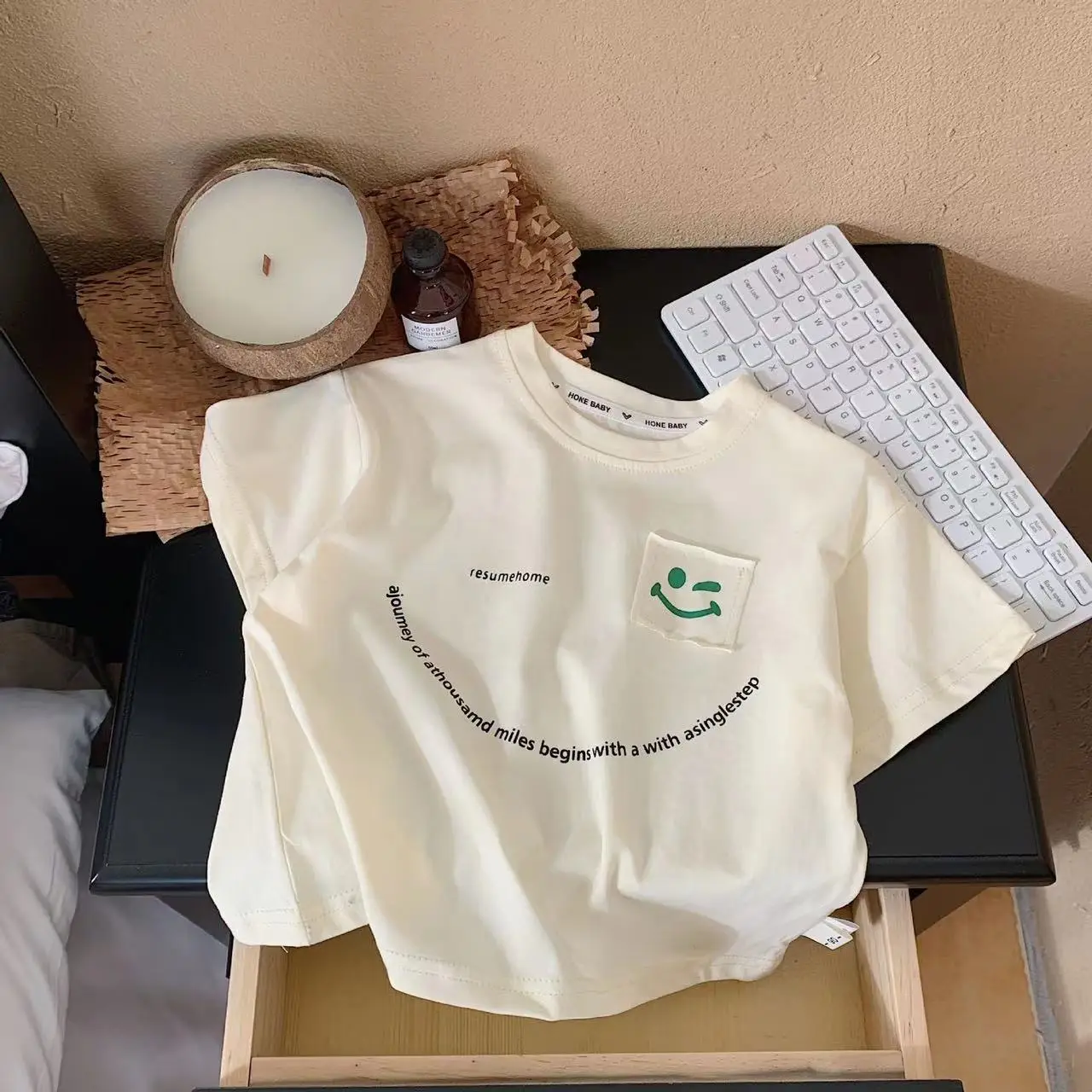 Children Pure Cotton Summer T-Shirt Loose Fit Cream — feature 9