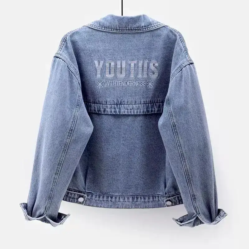 Women Blue Embroidered Denim Jacket 2023 - Image 2