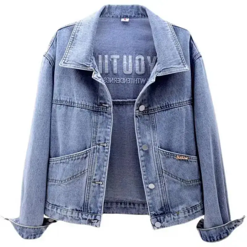 Women Blue Embroidered Denim Jacket 2023 - Image 3