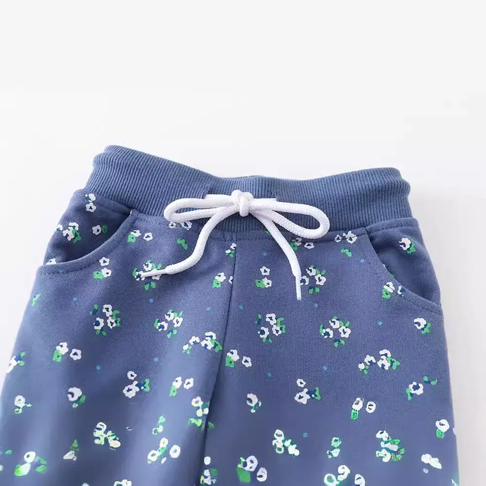 Autumn Winter Cotton Terry Boys Pants Blue Patterned