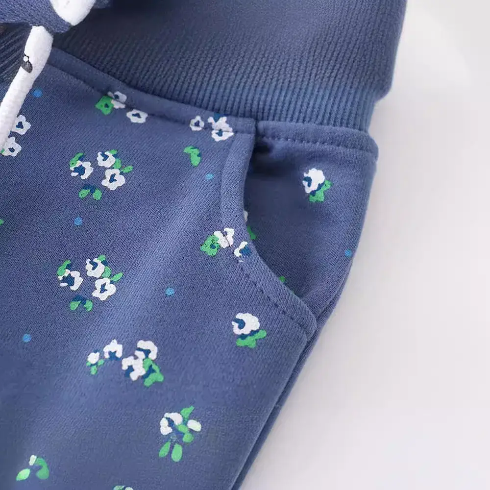 Autumn Winter Cotton Terry Boys Pants Blue Patterned