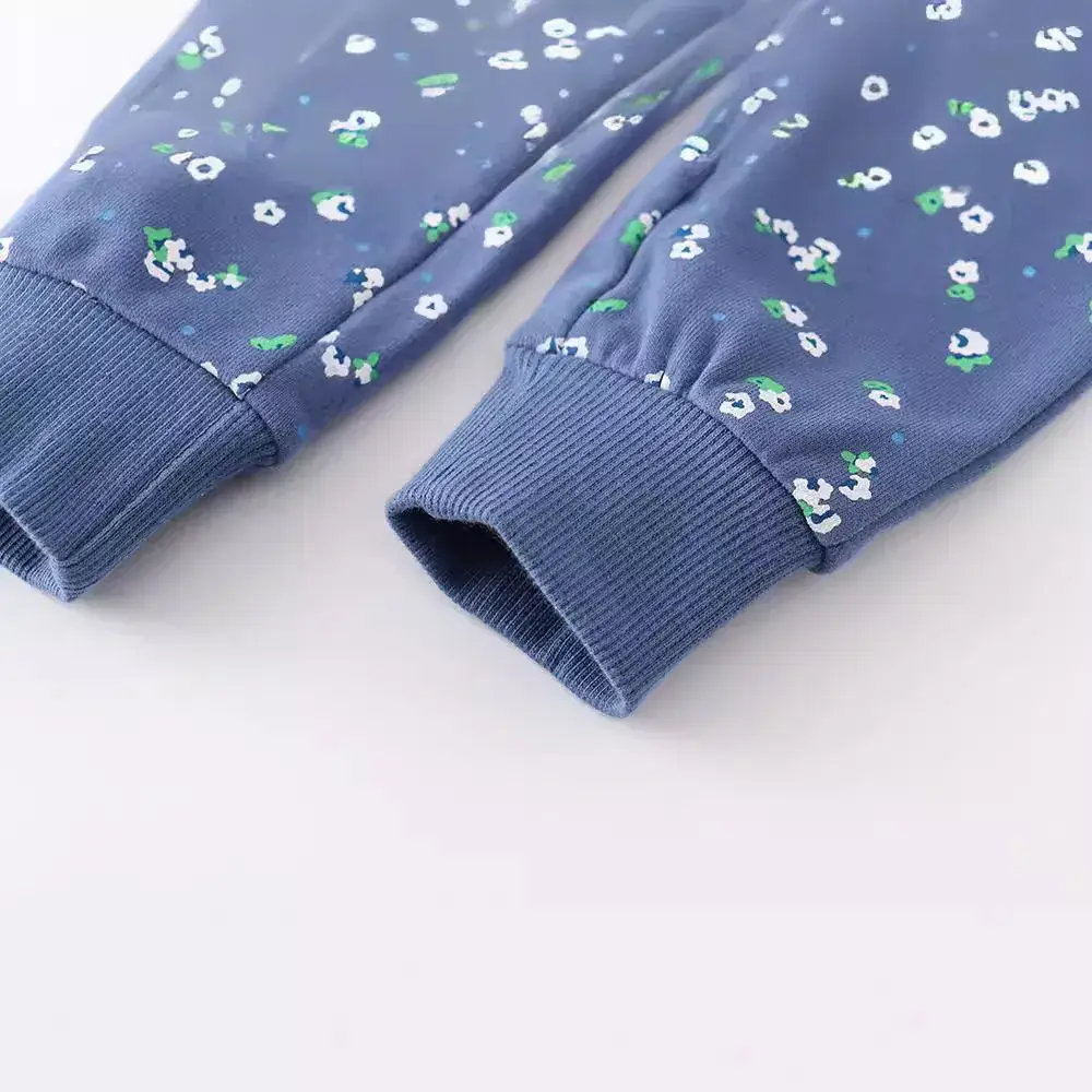 Autumn Winter Cotton Terry Boys Pants Blue Patterned