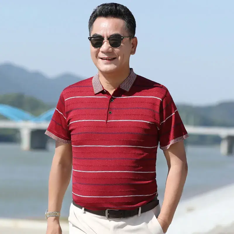 Dad's Maroon Polo T-Shirt Middle Age Summer Wear