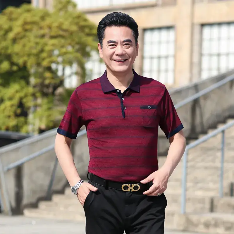 Dad's Maroon Polo T-Shirt Middle Age Summer Wear