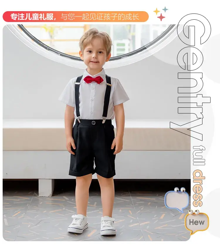 British Boy's Straps Pants Suit Summer Host Suit — feature 2