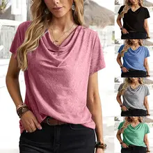 2023 Women's Blue V-Neck T-Shirt Short Sleeve — feature 19