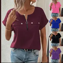 2023 Women's Blue V-Neck T-Shirt Short Sleeve — feature 5