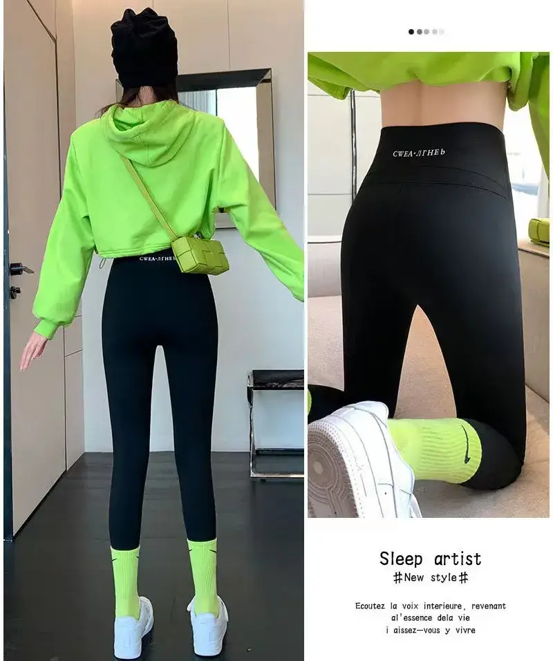 Women Crossbody Shark Pants Neon Hoodie Black Leggings — feature 14