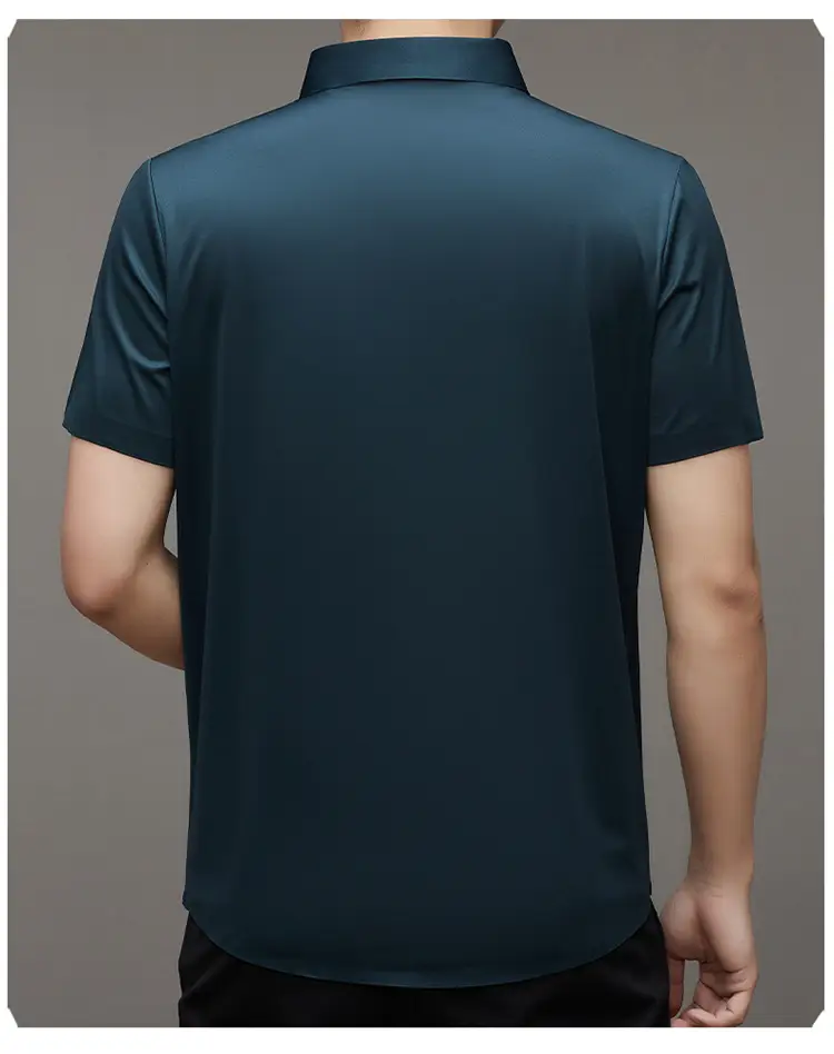 Men Navy Blue Short Sleeve Business Shirt with High Elastic — feature 36