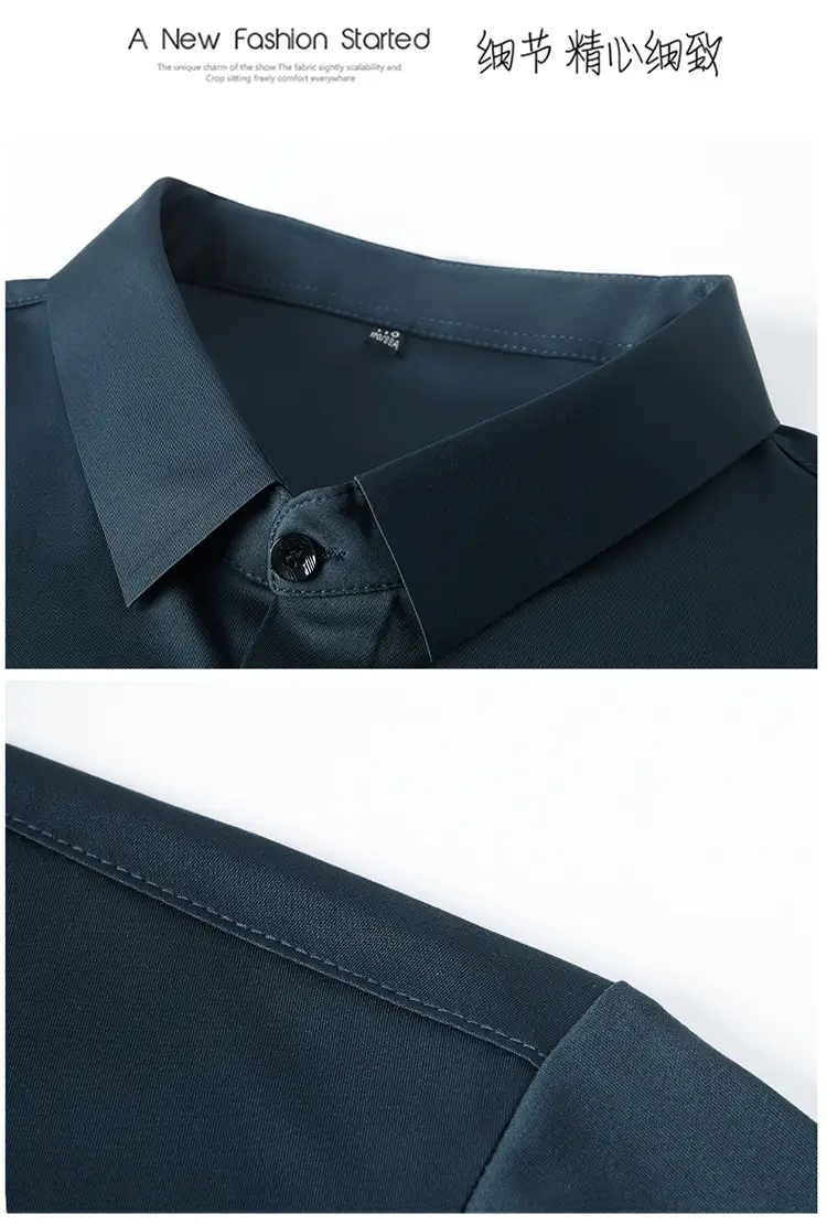 Men Navy Blue Short Sleeve Business Shirt with High Elastic — feature 38