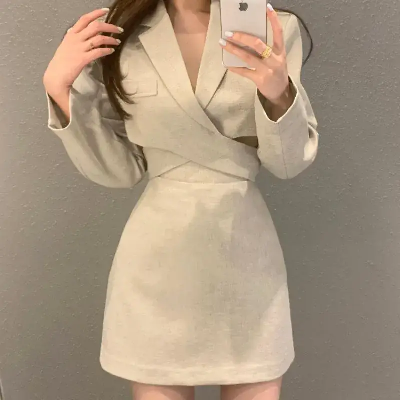 Korean Chic Cross-Waisted Suit Top & Skirt Set for Women