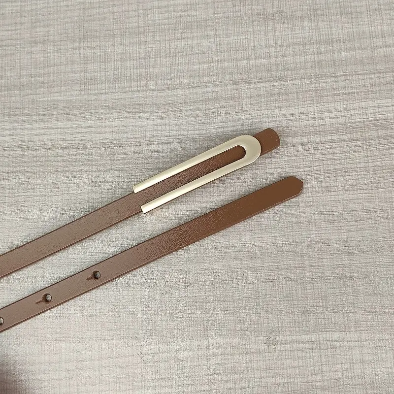Women's Thin Red Leather Belt with Gold Plated Buckle - Image 13