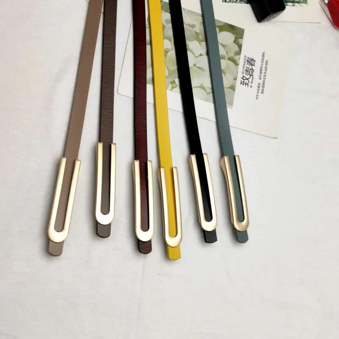Women's Thin Red Leather Belt with Gold Plated Buckle - Image 14