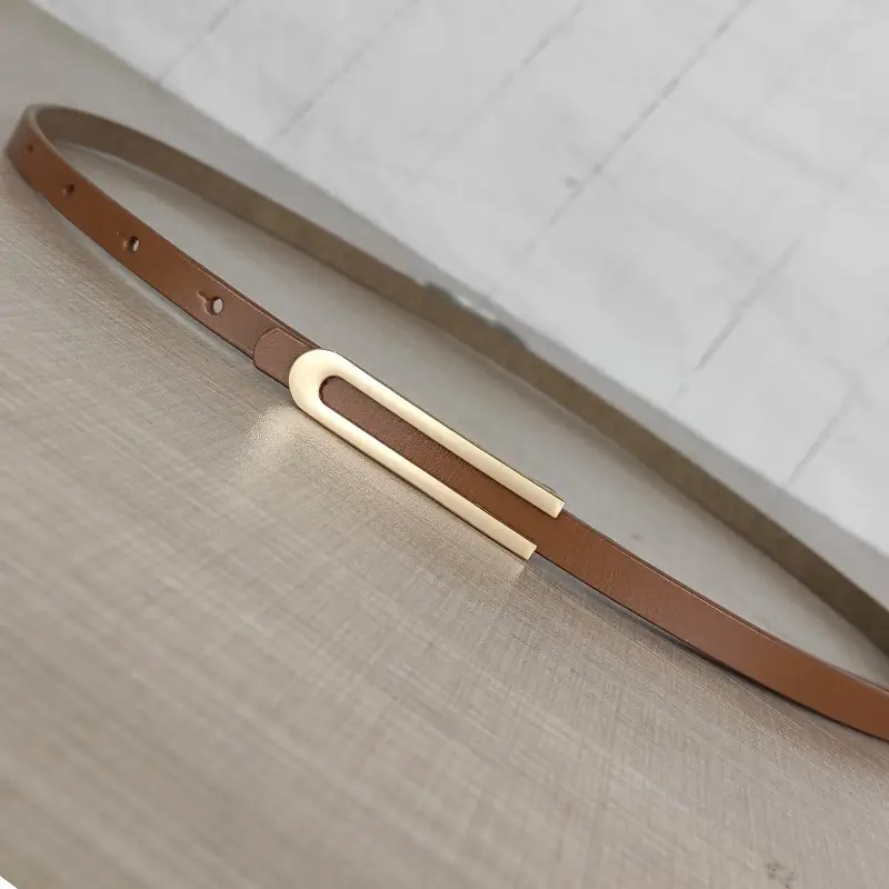 Women's Thin Red Leather Belt with Gold Plated Buckle - Image 16