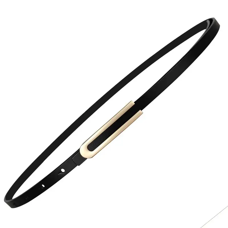 Women's Thin Red Leather Belt with Gold Plated Buckle - Image 17