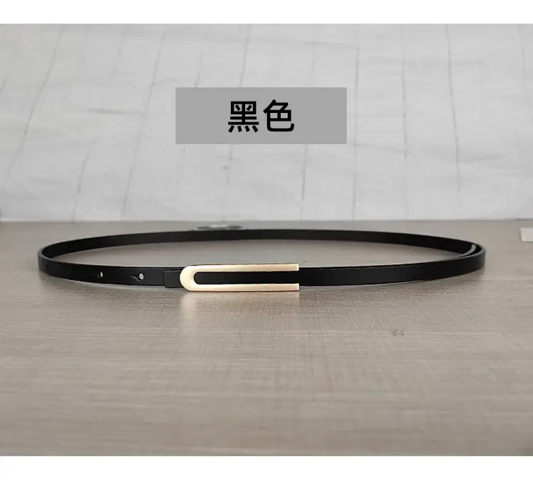 Women's Thin Red Leather Belt with Gold Plated Buckle