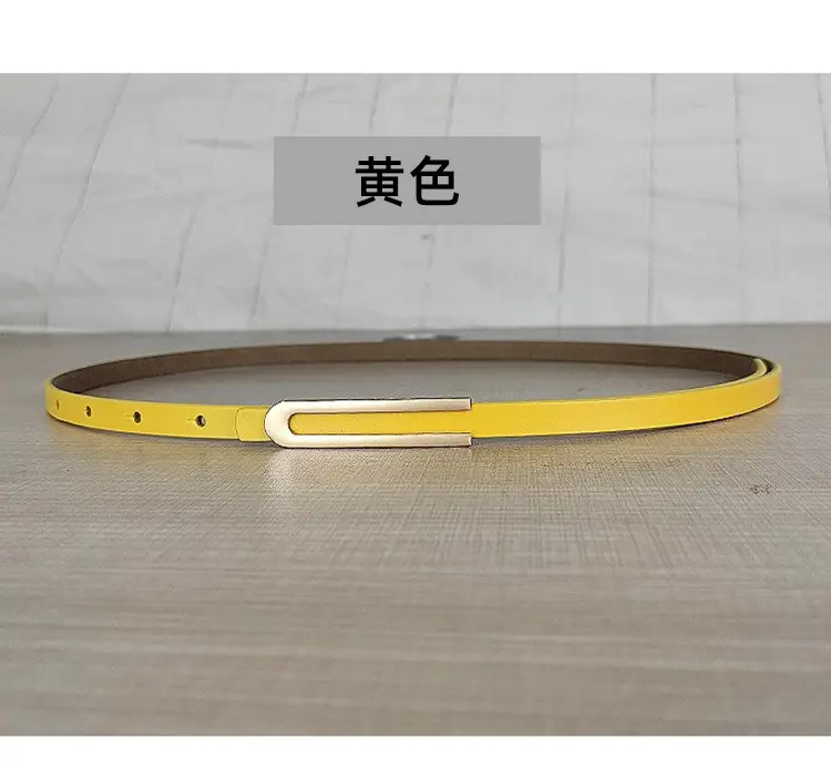 Women's Thin Red Leather Belt with Gold Plated Buckle - Image 10