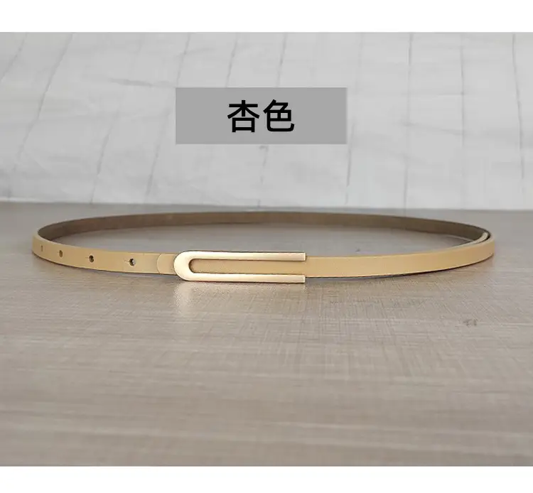 Women's Thin Red Leather Belt with Gold Plated Buckle - Image 11