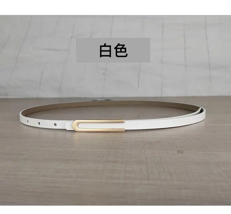 Women's Thin Red Leather Belt with Gold Plated Buckle - Image 12