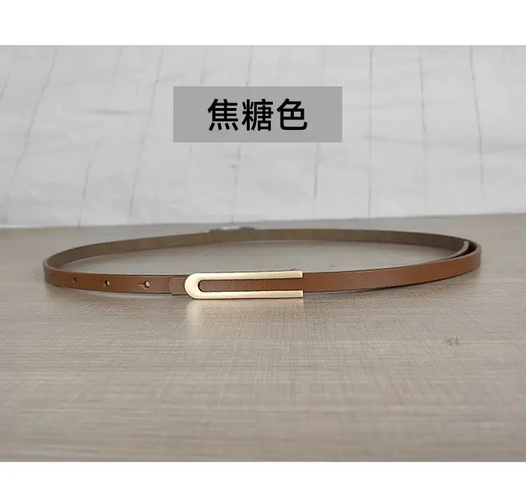 Women's Thin Red Leather Belt with Gold Plated Buckle - Image 3