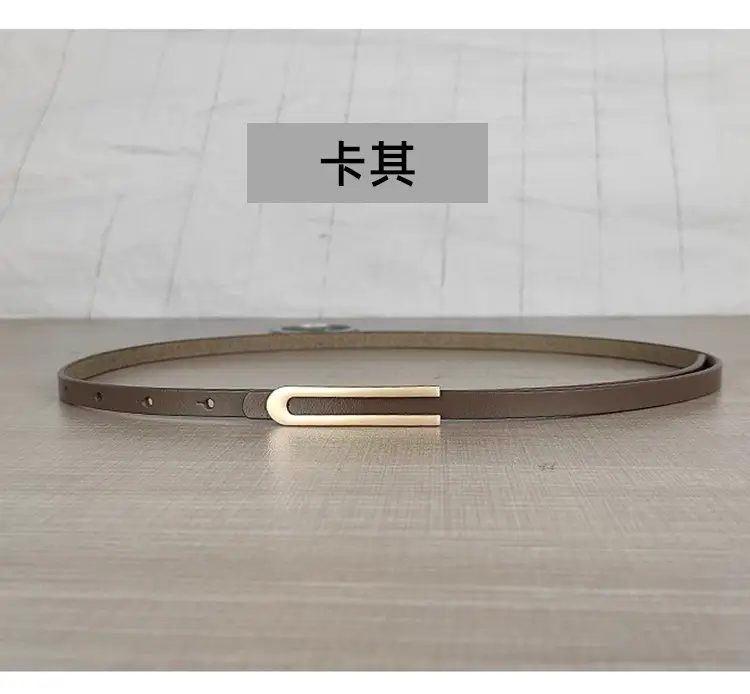 Women's Thin Red Leather Belt with Gold Plated Buckle - Image 4