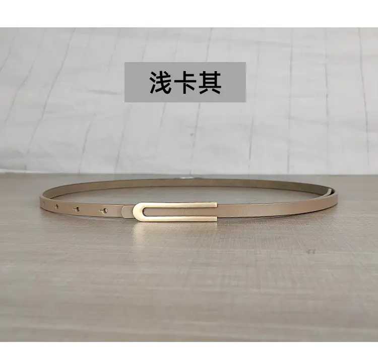 Women's Thin Red Leather Belt with Gold Plated Buckle - Image 5