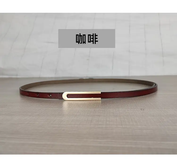 Women's Thin Red Leather Belt with Gold Plated Buckle - Image 6