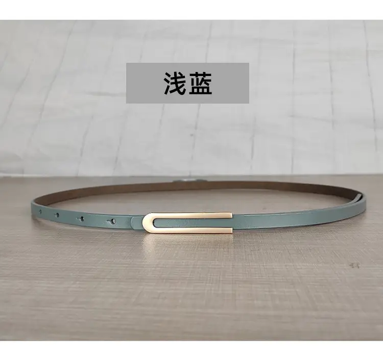 Women's Thin Red Leather Belt with Gold Plated Buckle - Image 8