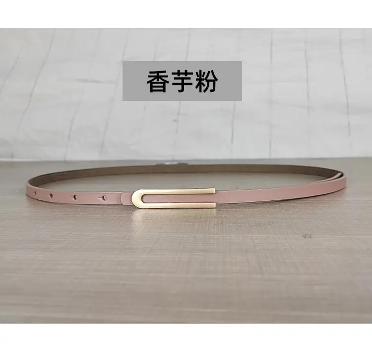Women's Thin Red Leather Belt with Gold Plated Buckle - Image 9