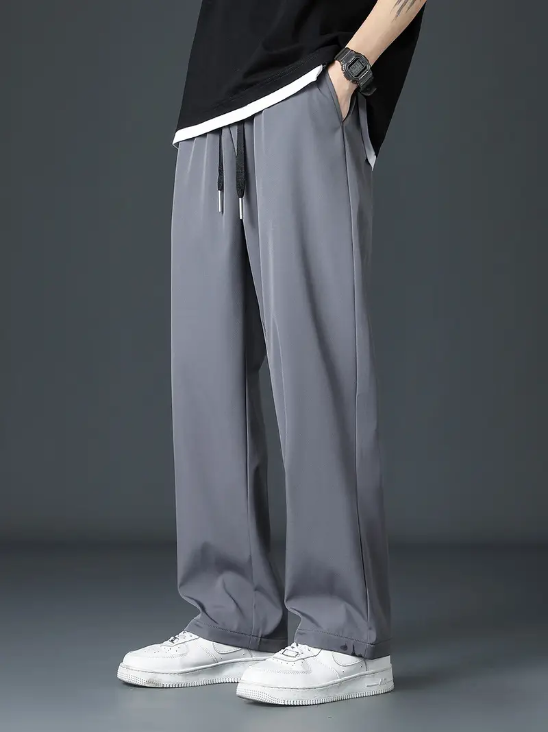 Men's Black Ice Silk Loose Leg Pants Summer Wear - Image 4
