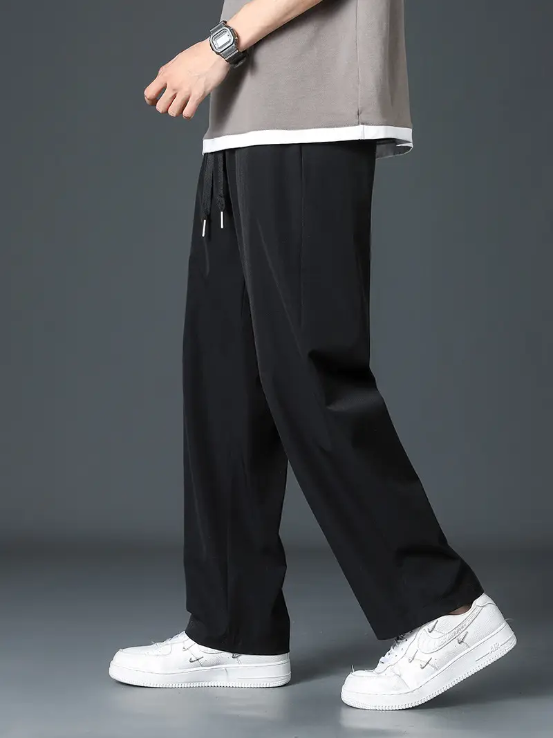 Men's Black Ice Silk Loose Leg Pants Summer Wear - Image 5