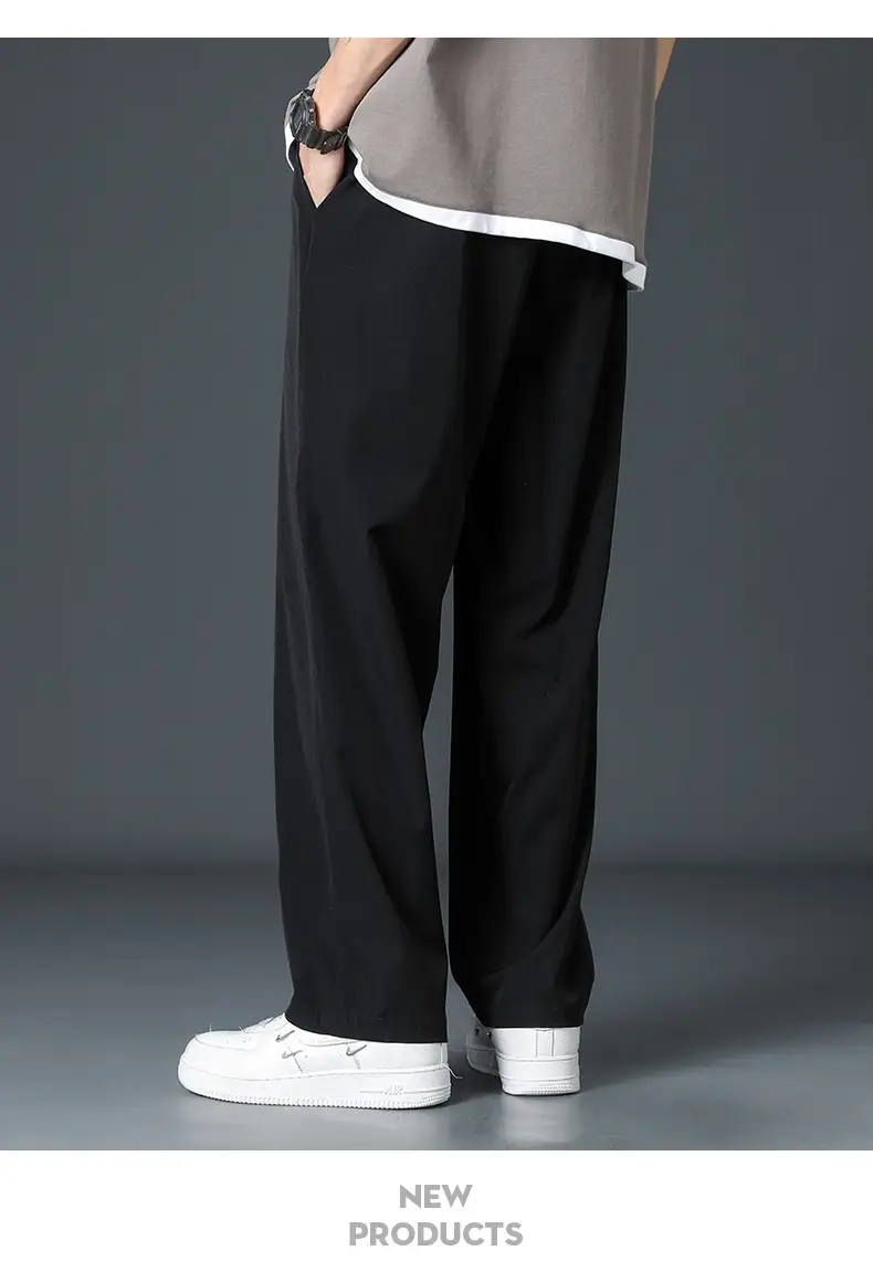 Men's Black Ice Silk Loose Leg Pants Summer Wear — feature 11
