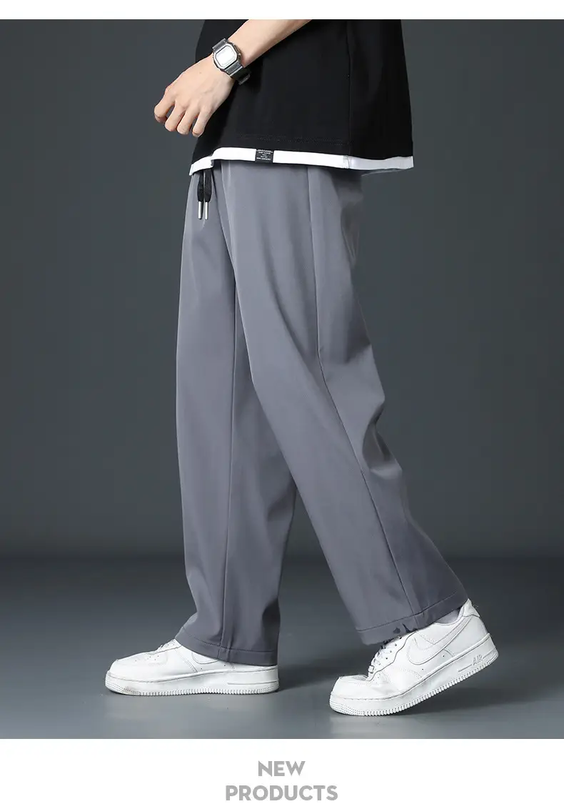 Men's Black Ice Silk Loose Leg Pants Summer Wear — feature 16