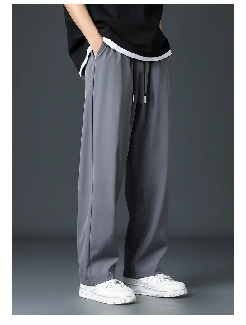 Men's Black Ice Silk Loose Leg Pants Summer Wear — feature 17