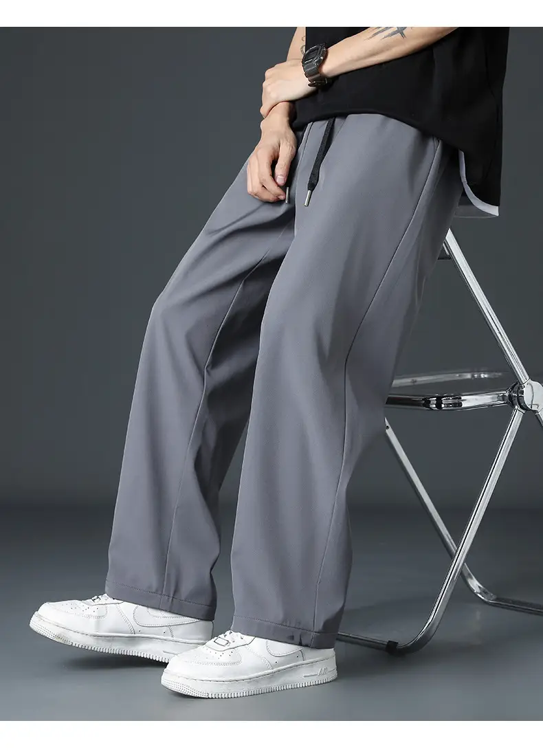 Men's Black Ice Silk Loose Leg Pants Summer Wear — feature 18