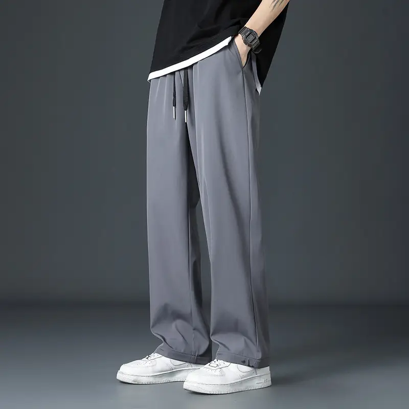Men's Black Ice Silk Loose Leg Pants Summer Wear - Image 2