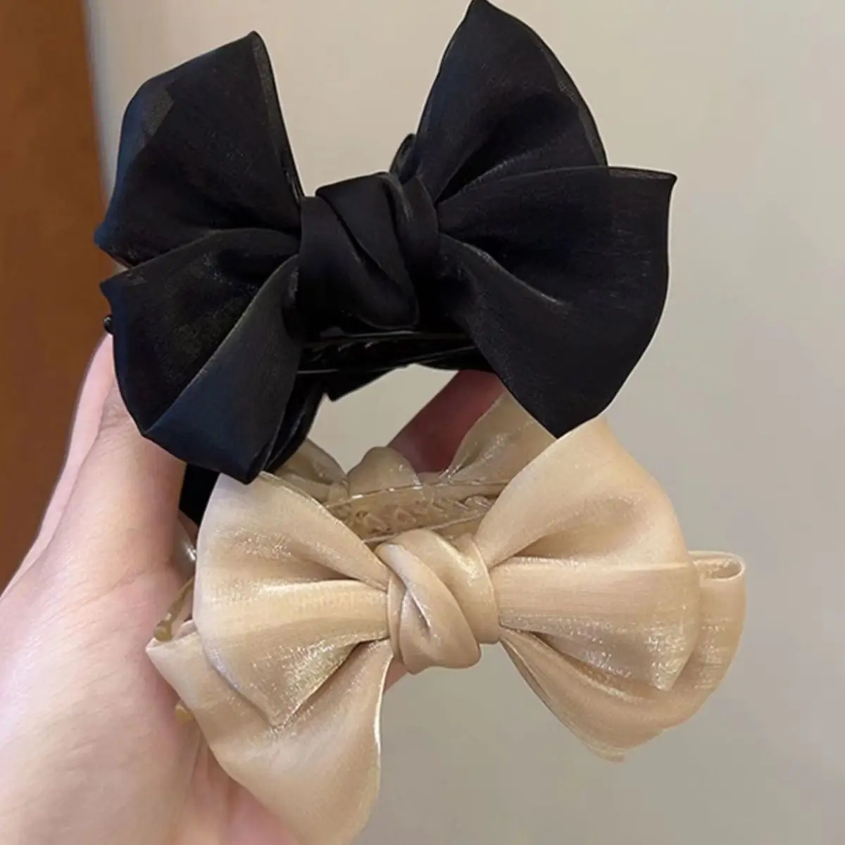 Elegant Bow Hairpin for Women Black Beige - Image 6