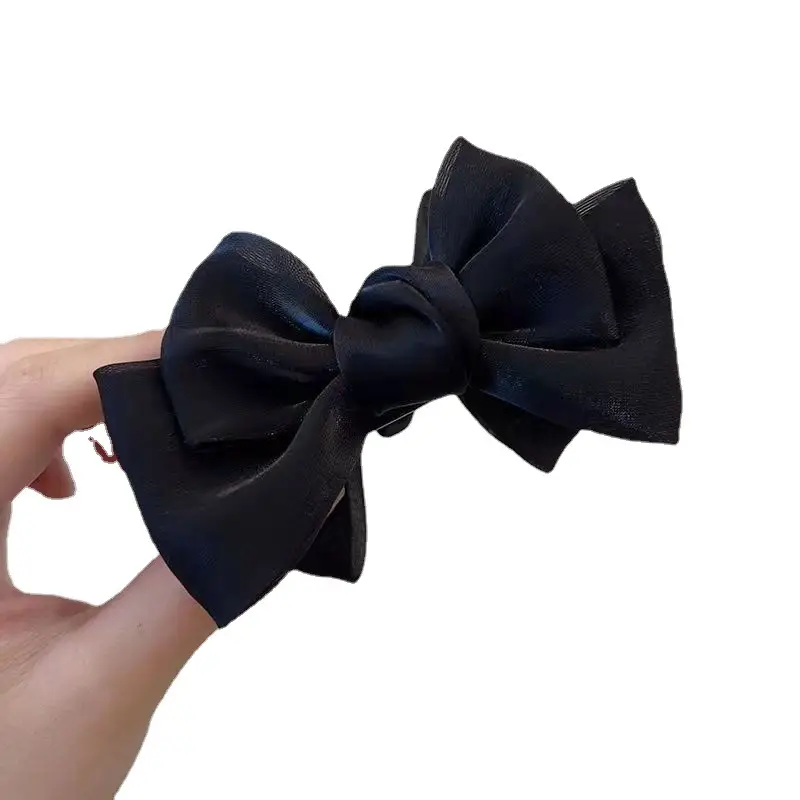 Elegant Bow Hairpin for Women Black Beige - Image 7