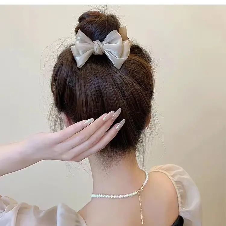 Elegant Bow Hairpin for Women Black Beige - Image 2