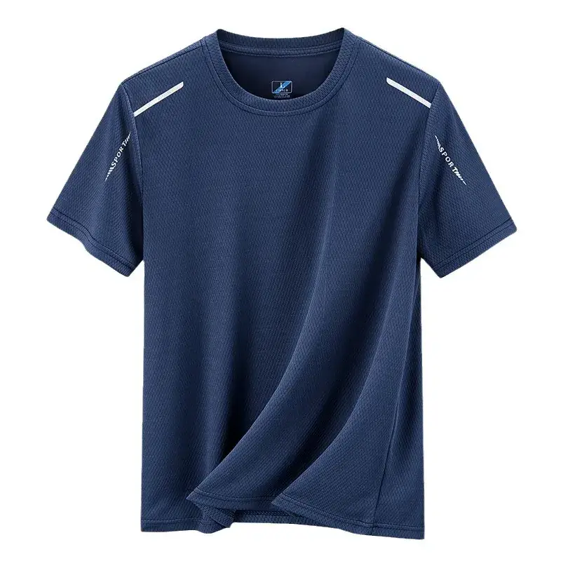 Men Ice Silk T-Shirt Navy Blue 2024 - Image 10