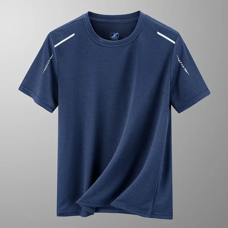 Men Ice Silk T-Shirt Navy Blue 2024 - Image 3