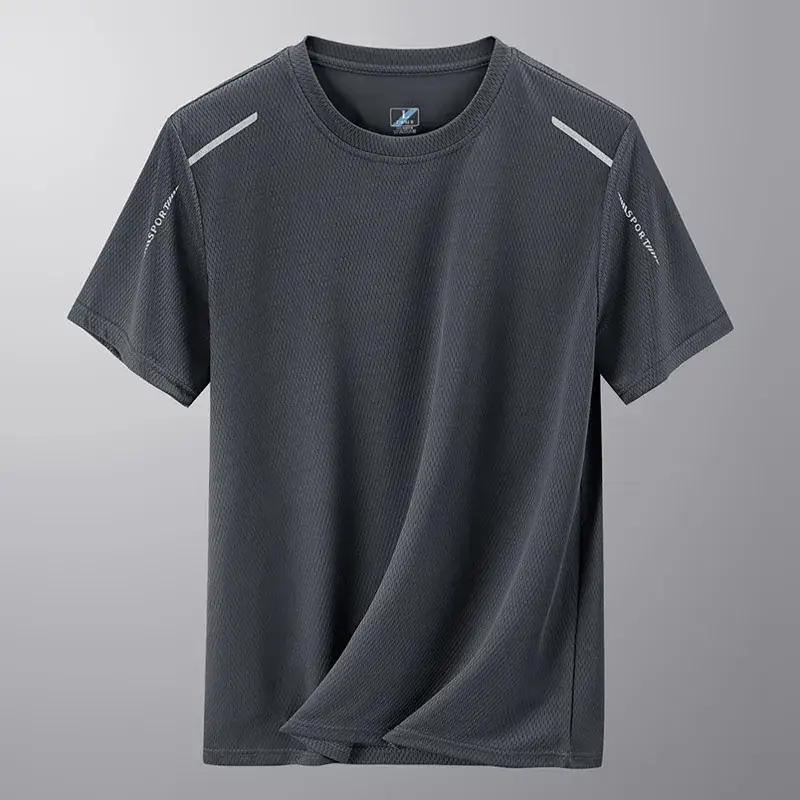 Men Ice Silk T-Shirt Navy Blue 2024 - Image 4