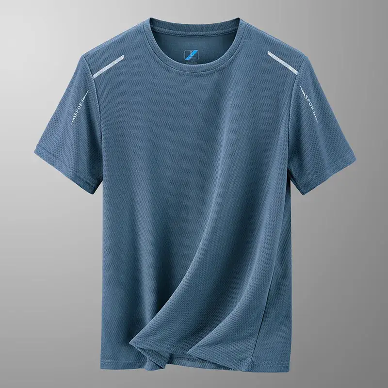 Men Ice Silk T-Shirt Navy Blue 2024 - Image 5