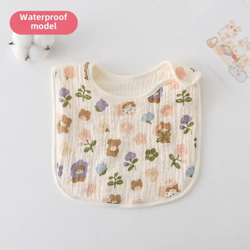 Baby Waterproof Cotton Bib with Bear Print - Image 111