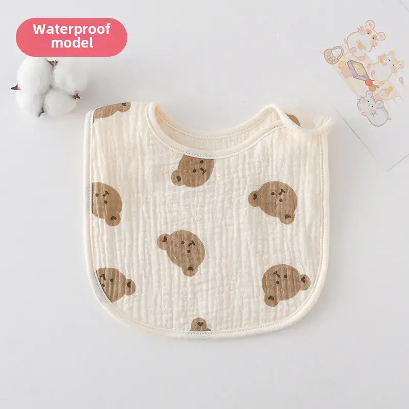 Baby Waterproof Cotton Bib with Bear Print - Image 129