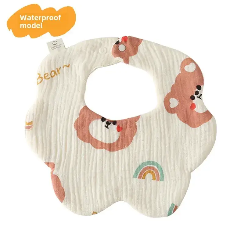 Baby Waterproof Cotton Bib with Bear Print - Image 14