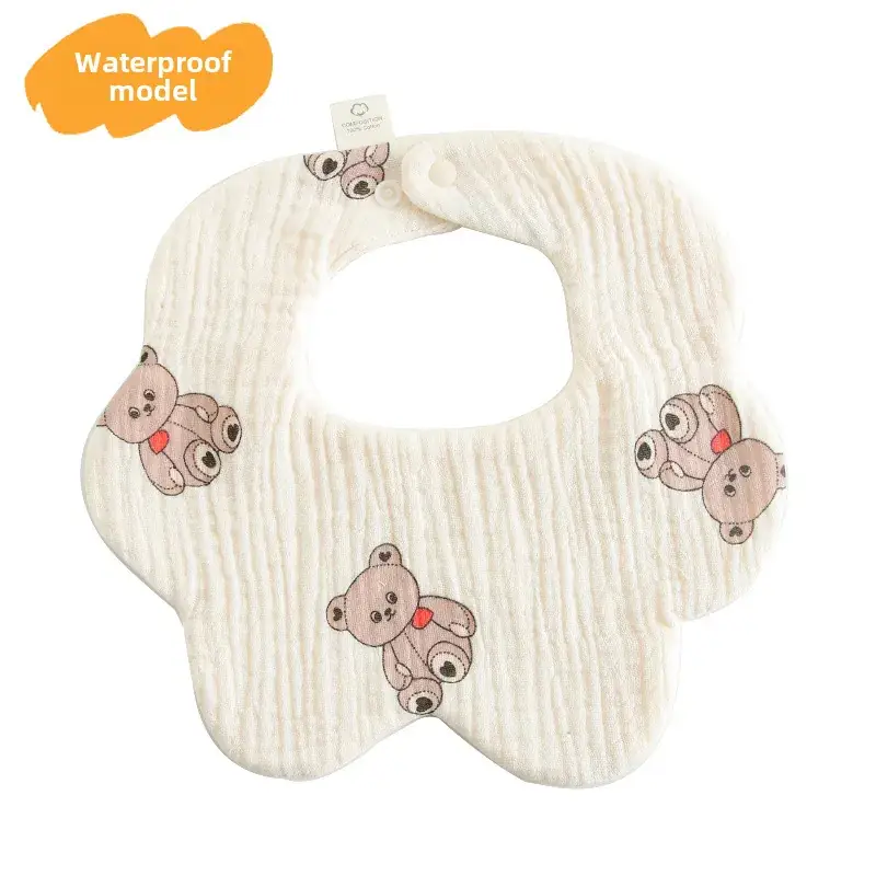 Baby Waterproof Cotton Bib with Bear Print - Image 35