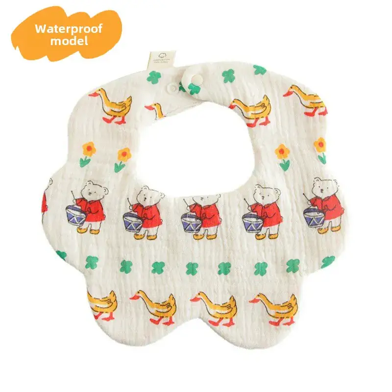 Baby Waterproof Cotton Bib with Bear Print - Image 39